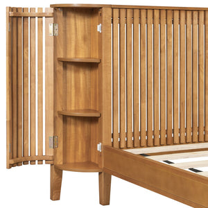 English Elm Christopher Knight Home® - Queen Solid Wood Bed with Slat Headboard, Dual 3-Layer Side Storage & Display Shelves, Sturdy Framing N758Q532728N