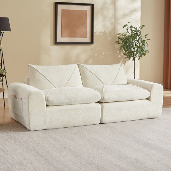 English Elm Modern Chenille Sectional Sofa with Foot Extension Low Profile Living Room Comfort Beige W3396P463868