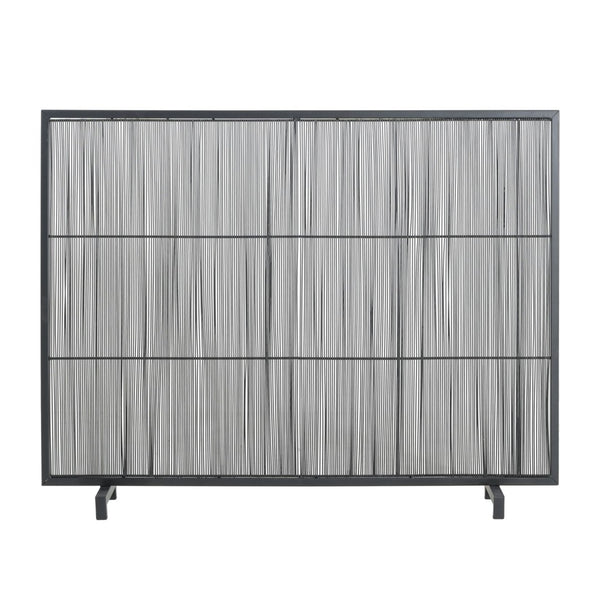 English Elm Willow Iron Fireplace Screen Powder Coated Vertical Bar Grid for Modern Interiors Black N775P386927B