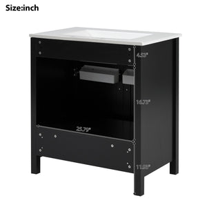 English Elm 30-Inch Contemporary Bathroom Vanity With Ceramic Sink & Smart Storage For Small Spaces WF530809AAB