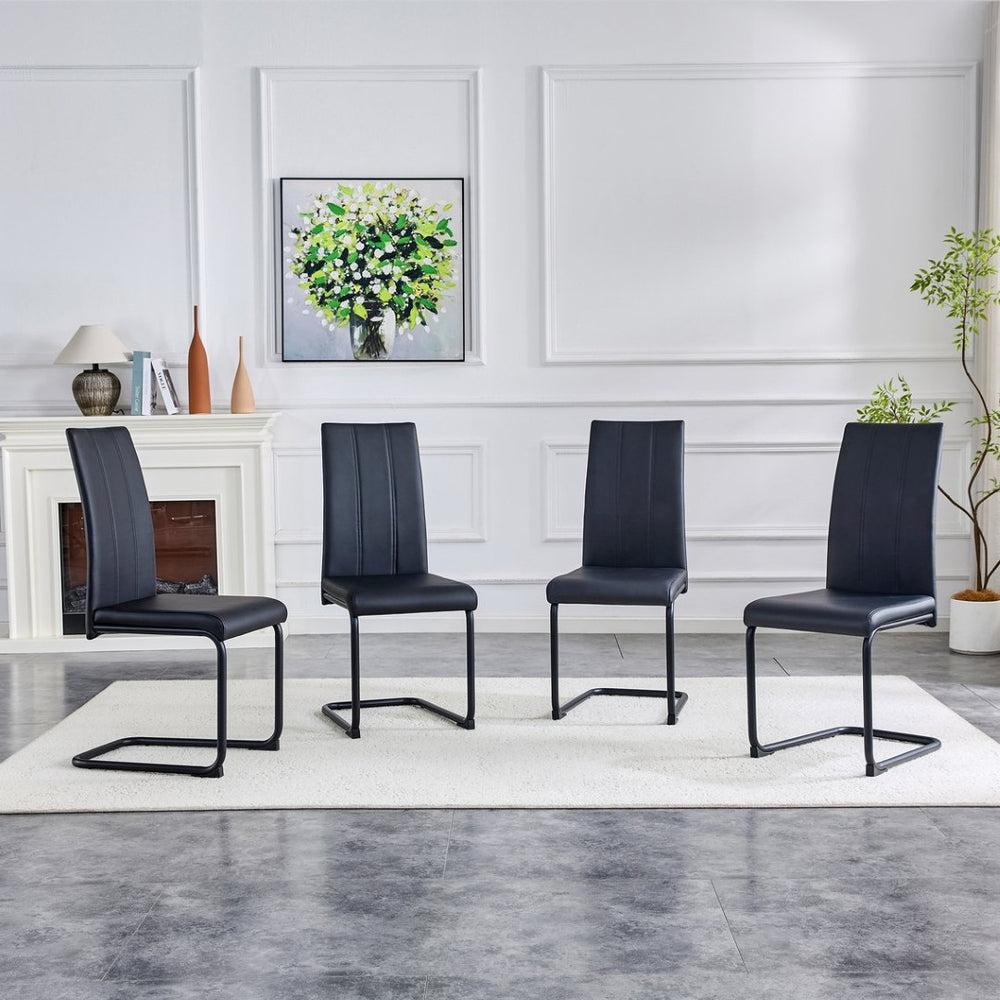 English Elm 4-pack Pu High-back Dining Chairs with Powder-coated Metal Legs for Modern Kitchens Black W3875P372885