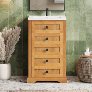 English Elm 20" Pine Wood Grain Bathroom Vanity with Ceramic Sink and Soft Close Cabinet Door N710P299454P