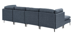 English Elm Linen Upholstered Modular Sectional Sofa with Tall Black Metal Legs for Open Living Dark Blue B2748S00124