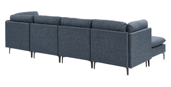 English Elm Linen Upholstered Modular Sectional Sofa with Tall Black Metal Legs for Open Living Dark Blue B2748S00124