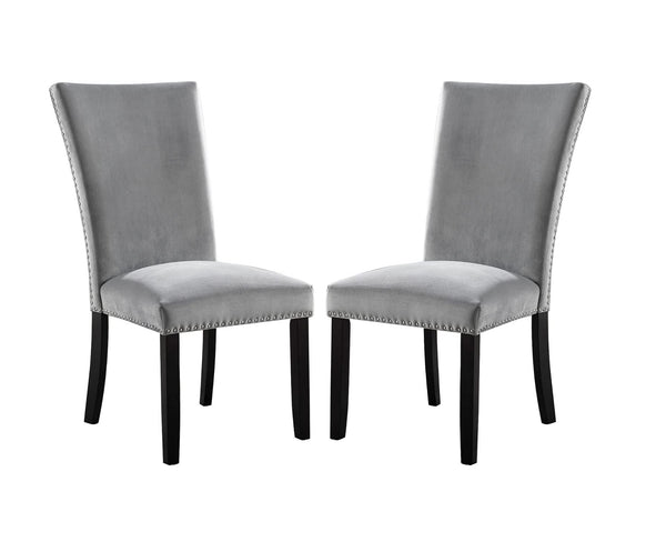 English Elm Attractive Transitional 2pc Side Chairs Set with Padded Flannelette Seats and Nailhead Trim, Stylish Dining Seating Black,Light Gray 45 L x 17 W x 23 H B011P246253