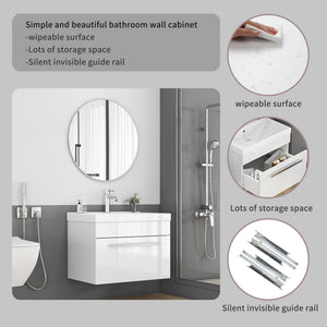English Elm 24-Inch Bathroom Vanity With Sink Combo - Modern Wall-Mount Design, Soft-Close Drawer & Glossy Finish W3151S00059