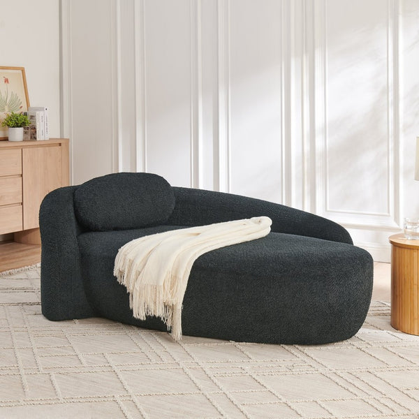 English Elm Modern Oval Boucle Lounge Chair Sculptural Integrated Armrest for Bedroom Living Room Black W487P456130