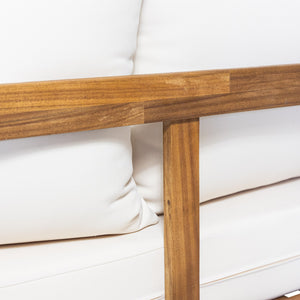 English Elm Christopher Knight Home® - 2 Outdoor Acacia Loveseat Set with Faux Rattan, Plush 6" Cushions & Slatted Coffee Table, Beige 71368.00