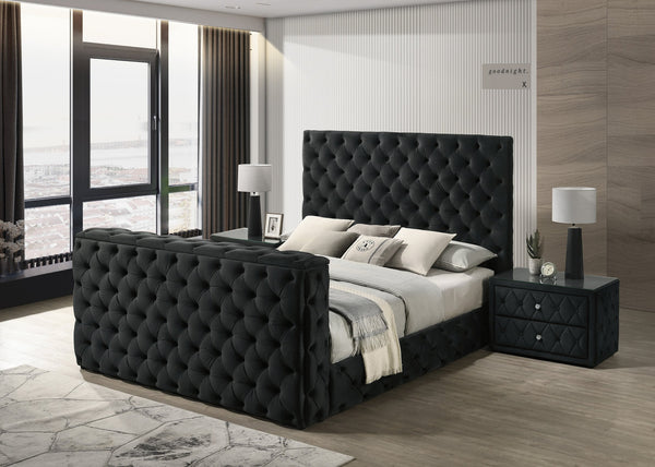 English Elm Luxurious Queen Bed Nightstand Set - Deeply Tufted Velvet Upholstery With Integrated Tv Lift 3Pc Set B2741S00124