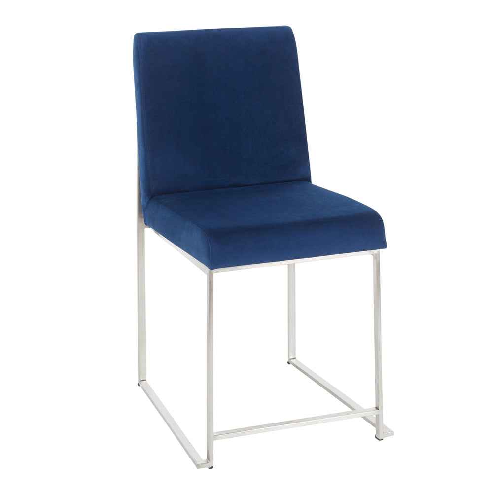 English Elm High Back Fuji Contemporary Dining Chair Set Of 2 In Blue Velvet & Stainless Steel - Chic Comfort B202P223562