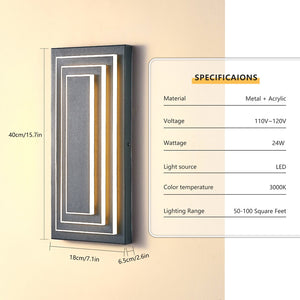 English Elm 3-Tier 15.7 in Outdoor Wall Light Modern Black LED Sconce 3000K Waterproof Metal Exterior Fixture W2312P389972