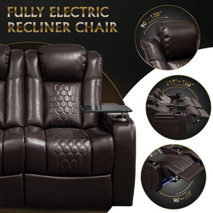 English Elm 93.3"power Recliner Set Nappa Leather Home Theater Seating Rgb Led Smart Charging W3819S00103
