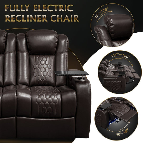 English Elm 93.3"power Recliner Set Nappa Leather Home Theater Seating Rgb Led Smart Charging W3819S00103