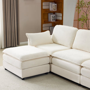 English Elm 104" Plush Cloud Modular 3-Seater Sofa with Ottoman, Beige Corduroy, High-Resilience Foam Comfort W1829S00063