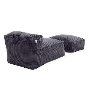 English Elm Big Corduroy Lounger Bean Bag with Ottoman Memory Foam Fill for Living Room Dark Gray W395P435355