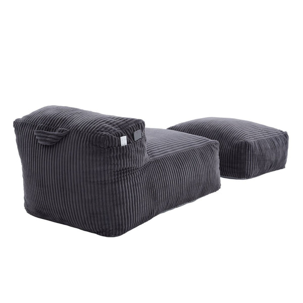 English Elm Big Corduroy Lounger Bean Bag with Ottoman Memory Foam Fill for Living Room Dark Gray W395P435355