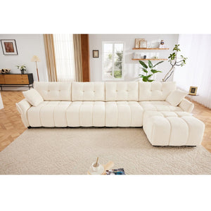 English Elm Modular Chenille Sectional Sofa with Ottoman Solid Wood Frame Living Room Seating White W714S01657