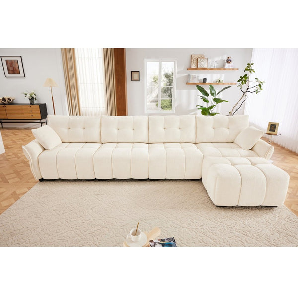 English Elm Modular Chenille Sectional Sofa with Ottoman Solid Wood Frame Living Room Seating White W714S01657