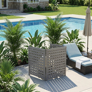 English Elm 3-panel Outdoor Slatted Wood Enclosure Screen for Ac Units Patios and Garden Areas Grey W2640P290523