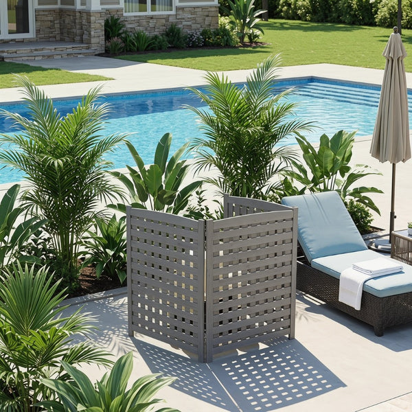 English Elm 3-panel Outdoor Slatted Wood Enclosure Screen for Ac Units Patios and Garden Areas Grey W2640P290523