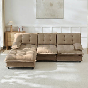 English Elm 107" Modular Cloud Sectional Chenille Deep Seat Couch with Lattice Cushions for Apartments Light Coffee W714S01707