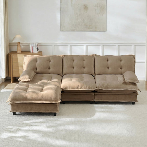 English Elm 107" Modular Cloud Sectional Chenille Deep Seat Couch with Lattice Cushions for Apartments Light Coffee W714S01707