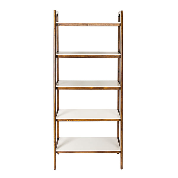 JLA Home Madison Park - Shelf Mid-Century Two-Tone Bookcase with Open Shelves, Pecan & Off-White Finish, Versatile Storage MP138-0128