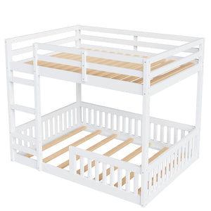 English Elm Full Full over Full Wood Bunk Bed with Ladder & Guardrails, Space-Saving Pine Frame for Kids Rooms White N7090002223K