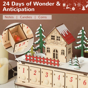 English Elm Christmas Village Advent Calendar 24 Drawer Wood Finish Led Mantel Holiday Display T3971P381404