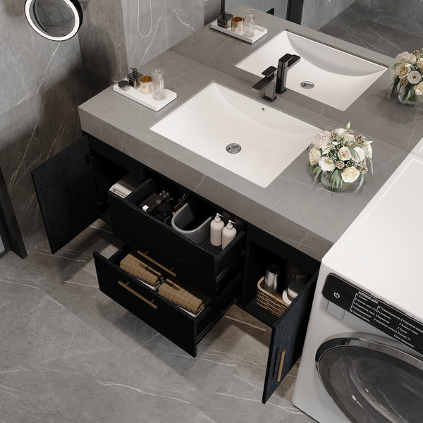 English Elm 39.4 Modern Floating Bathroom Vanity with Armani Grey Sintered Stone Top, Ceramic Sink & Storage Elegance W3136S00024