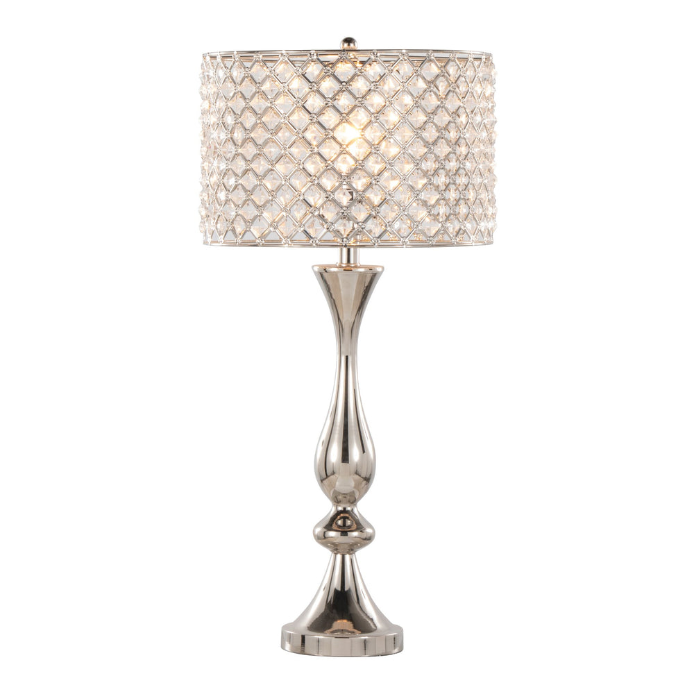 English Elm Topaz Polished Nickel 27" Contemporary Table Lamp with Clear K9 Crystal Drum Shade, Glam Lighting Accent B202P224101