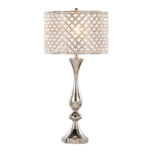 English Elm Topaz Polished Nickel 27" Contemporary Table Lamp with Clear K9 Crystal Drum Shade, Glam Lighting Accent B202P224101