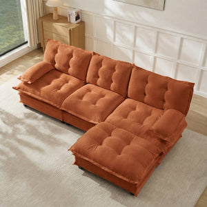 English Elm 107" Modular Cloud Sectional Chenille Deep Seat Couch with Lattice Cushions for Apartments Orange W714S01738