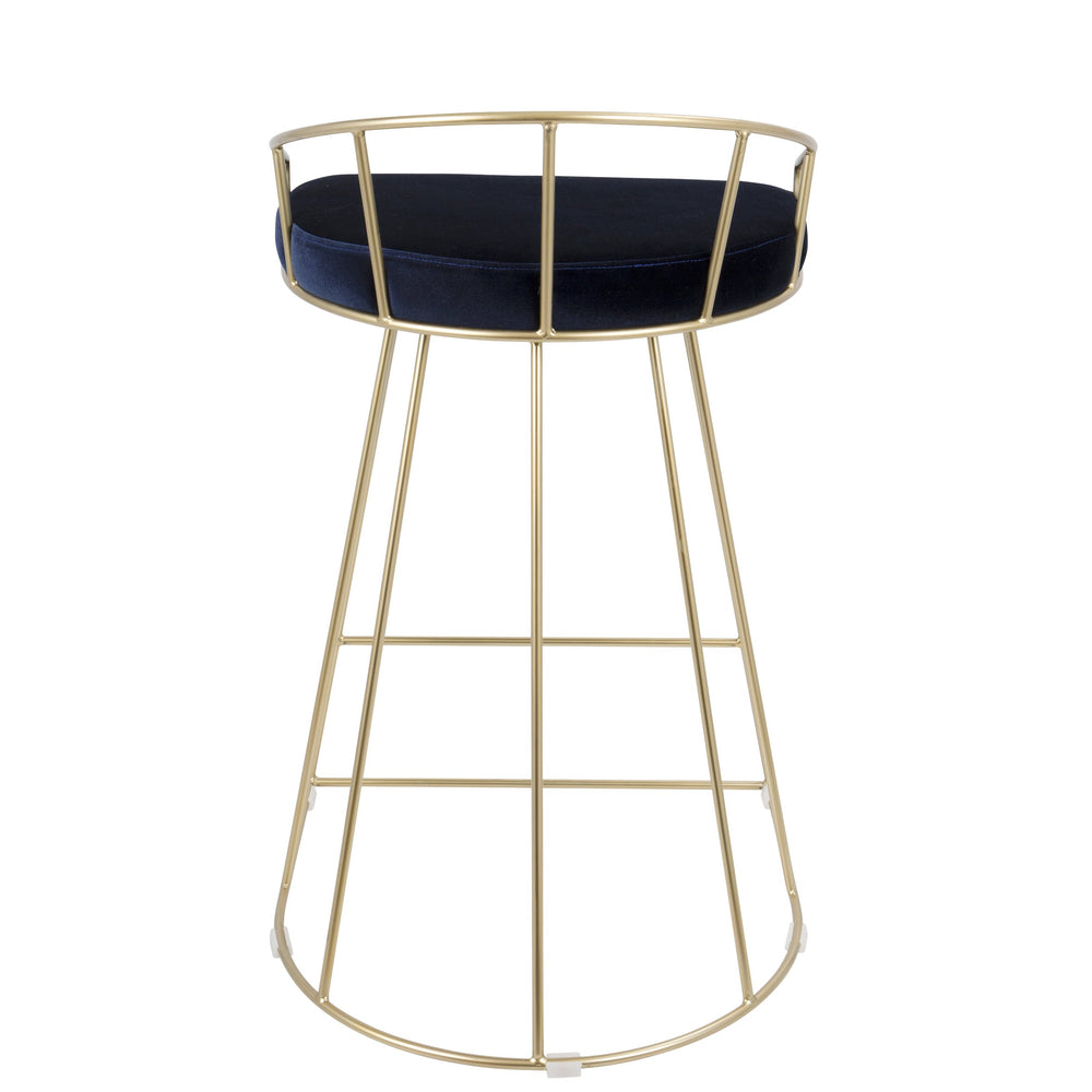 English Elm Canary Gold Frame Counter Stool Set of 2 with Blue Velvet Upholstery, Glam Contemporary 27"H B202P222360