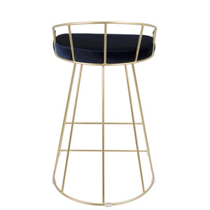English Elm Canary Gold Frame Counter Stool Set of 2 with Blue Velvet Upholstery, Glam Contemporary 27"H B202P222360