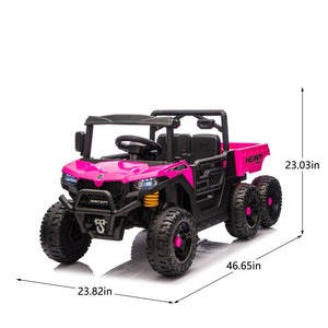 English Elm 24v Electric Kids Dump Truck 4wd Six Wheel Ride on with Remote Suspension Cargo Bucket Pink W1578P380845