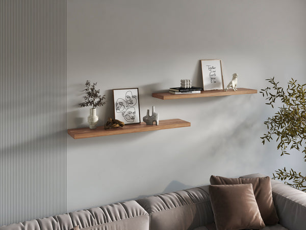 English Elm Floating Shelves - Minimalist 2-Shelf Design In Versatile Beige Pine Look For Stylish Home Storage B097P250909