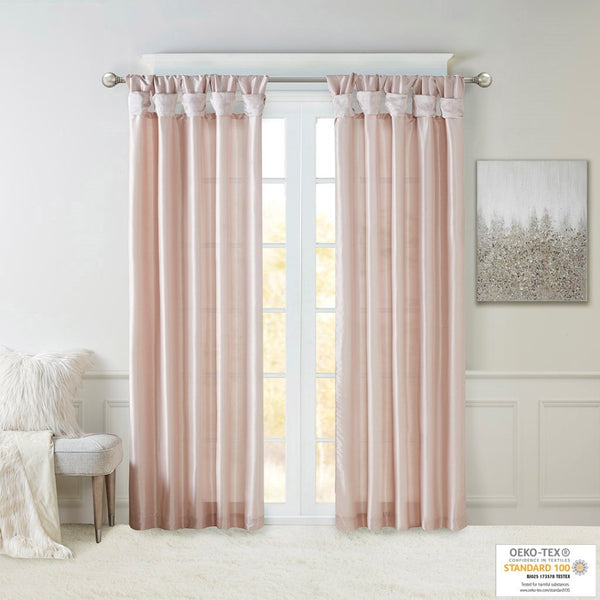 English Elm Twist Tab Lined Curtain Panel Blush 50X84" - Luxurious Faux Silk, Elegant Draping & Easy Installation B03598207-GIGA