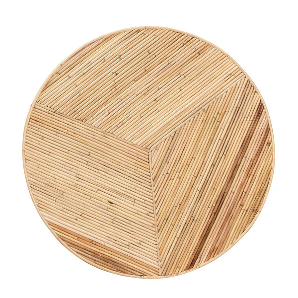English Elm Modern Handwoven Rattan Round Coffee Table with Tapered Mahogany Base for Boho Living B2750P420403