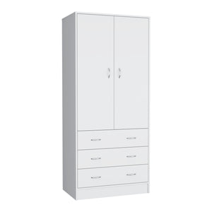 English Elm Taly Spacious Armoire with Double Doors, Two Drawers & Hanging Rod — Tall Laminate Storage Cabinet White 35.4 L x 23.6 W x 6.3 H B200S00375
