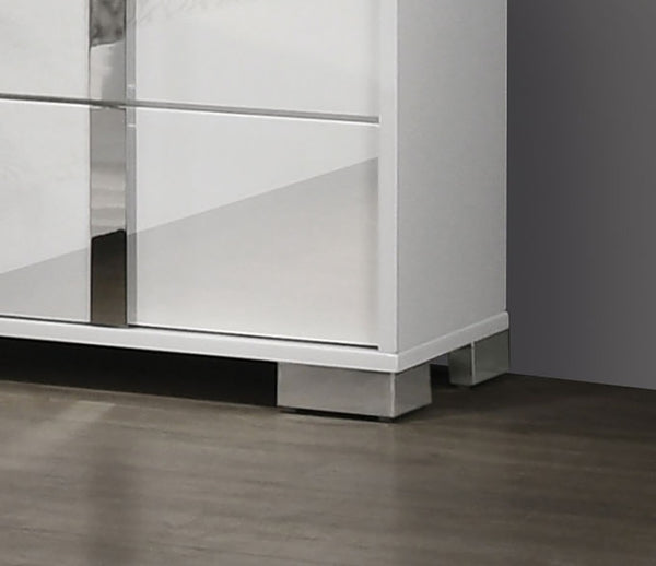 English Elm Contemporary Chic Chest with Gold Accents, Acrylic Trim, Metal Bracket Legs and Dust‑Proof Drawers White 34 L x 21 W x 52 H B2741P372196