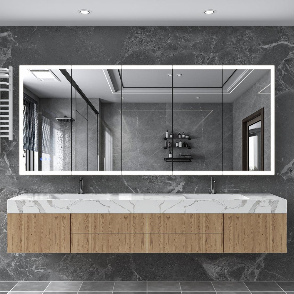 English Elm Led Lighted Medicine Cabinet With Mirror - 84"X36" Anti-Fog, Adjustable Shelves & Dimmable Lighting W3735P374537