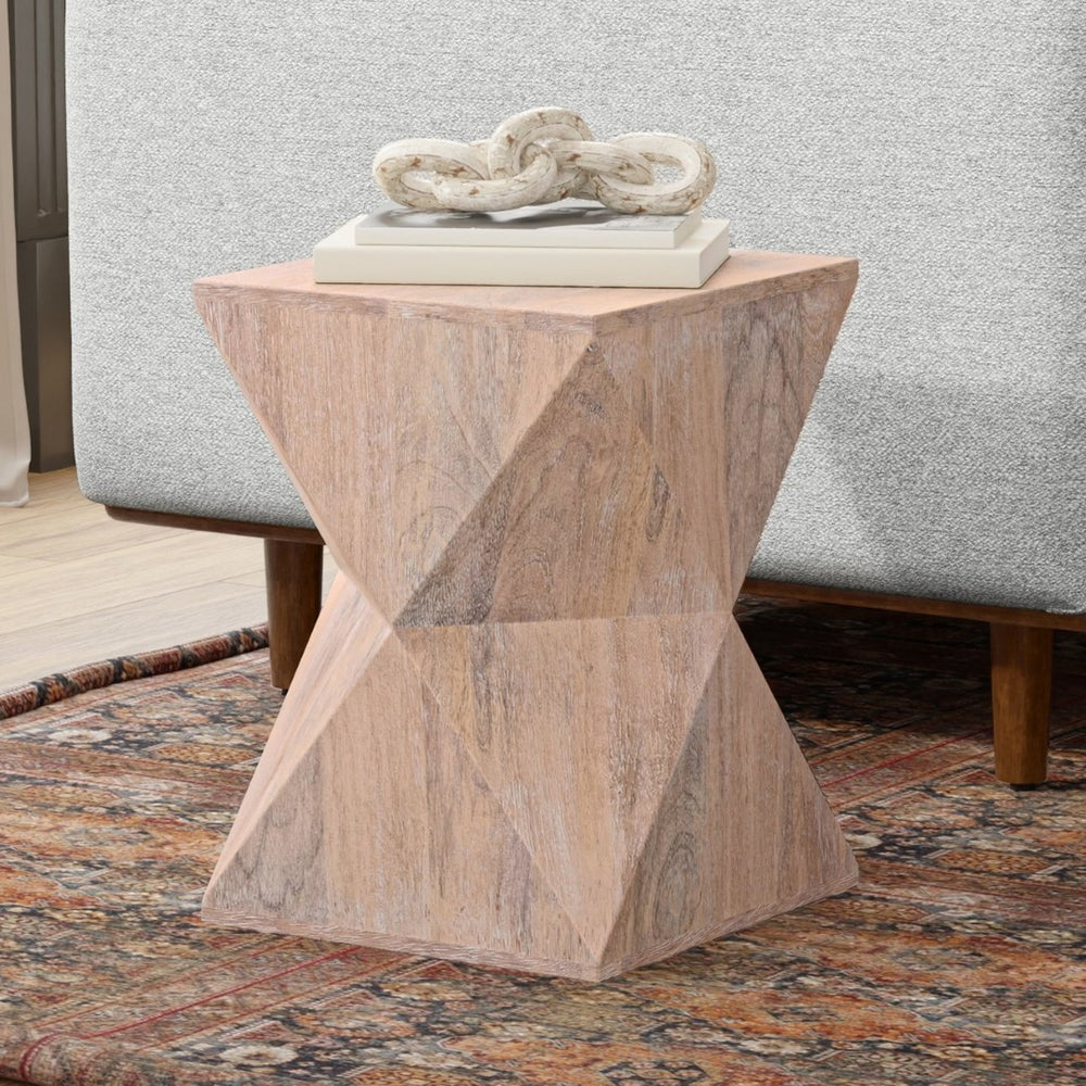 English Elm Sutton Solid Mango Wood Side Table Cerused Grain Finish Geometric Contemporary Design B136P419900