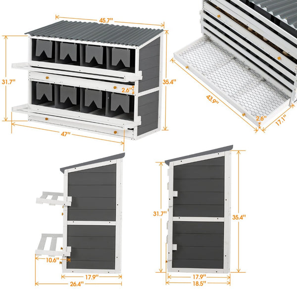 English Elm Nesting Box Pine Wood 8 Compartment Rollout Egg Collection Poultry Coop Unit W1850120022