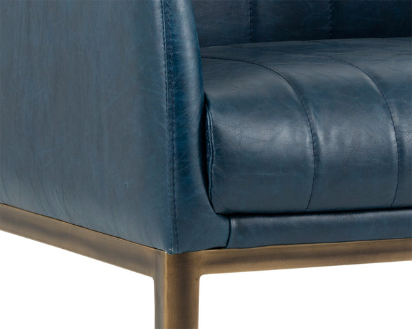 Sunpan Wolfe Lounge Chair - Retro Mid-Century Design with Channel Stitching and Rustic Bronze Steel Frame Vintage Blue