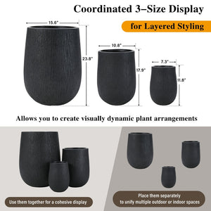 English Elm U_style Egg Shaped Mgo Stone Look Planters Set of 3 Sculptural Pots for Patio Garden N711P406659B
