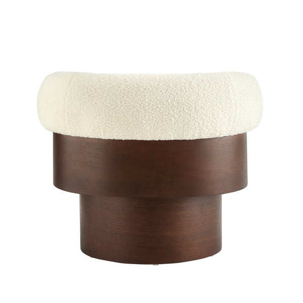 English Elm Modern Sculptural Barrel Swivel Chair Bentwood Frame Polyester Upholstery Accent Seating Beige N760P369230A