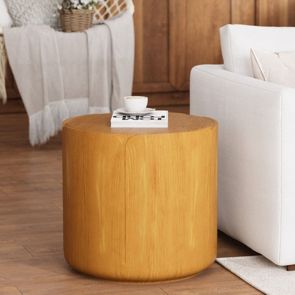English Elm 19.29"h Tulip Mgo Round Accent Table Waterproof Wood Grain Finish Patio or Living Room Natural W757P387421