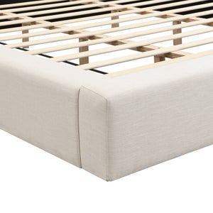 English Elm King Linen Upholstered Bed Frame with Thick Padded Headboard and Solid Wood Legs N757K404834I
