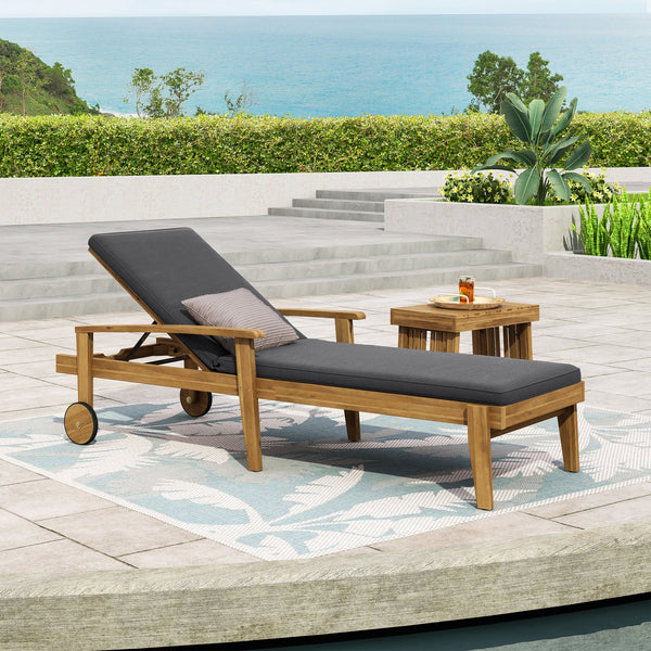 English Elm Christopher Knight Home® - JASON Chaise Lounge Crafted of Durable Acacia Wood with Adjustable 5-Position Recline and Easy-Clean Cushions Grey 71374.00DGRY
